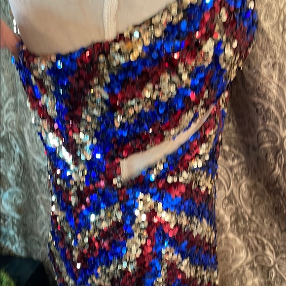 Glamorous One-Shoulder Sequin Dress - Blue and Red - Picture 10 of 12